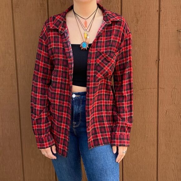 Gianni Bini Lightweight Red Plaid Fall Flannel - Picture 1 of 6